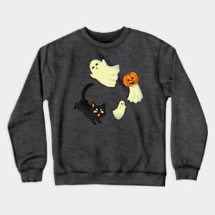 Halloween print - Black Cat chasing ghosts Crewneck Sweatshirt